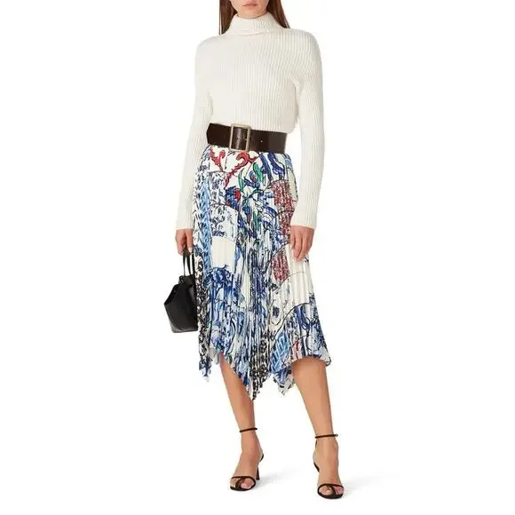 TORY BURCH White Pleated Skirt Sunburst Floral Handkerchief Hem - Picture 2 of 15